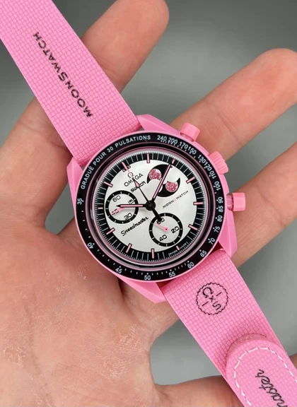 ساعت مچی امگا سواچ بند رابر ماموریت به ماه صورتی Omega x Swatch Mision to the Pink Moonphase Rubber