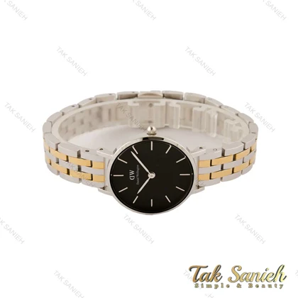 ساعت دنیل ولینگتون زنانه گرد فلزی دورنگ طلایی صفحه مشکی DW-5453-L