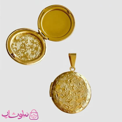 گردنبند لاکت عکس زنانه استیل طلایی دایره با طرح گل کد 1591