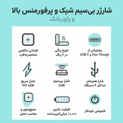 پاوربانک وایرلس مایپو MIPOW مدل SPX01W-T توان 18 وات ظرفیت 10000