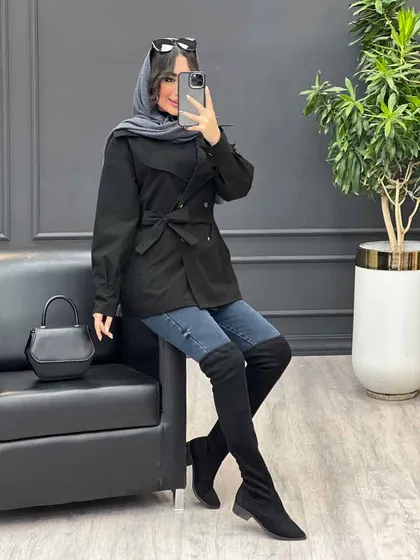 بارانی چهاردکمه کمر دار