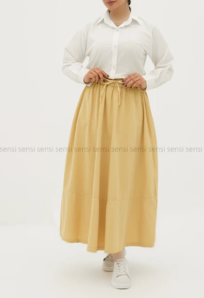 دامن لینن رنگی کمر کش کد1005317