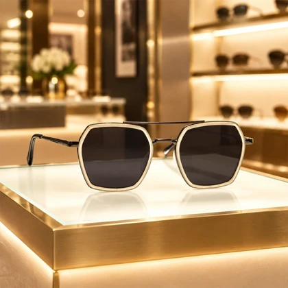 hexagonal black cream men sunglasses