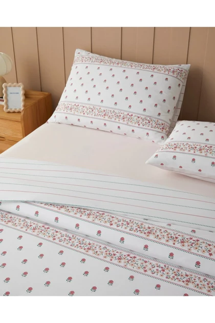 سرویس روتختی یک نفره English Home مدل Floral Lines پنبه - صورتی - سبز