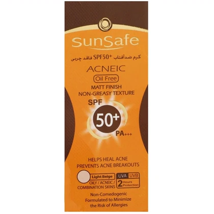 کرم ضد آفتاب فاقد چربی سان سیف SUNSAFE مدل ACNEIC با SPF50 رنگ دار