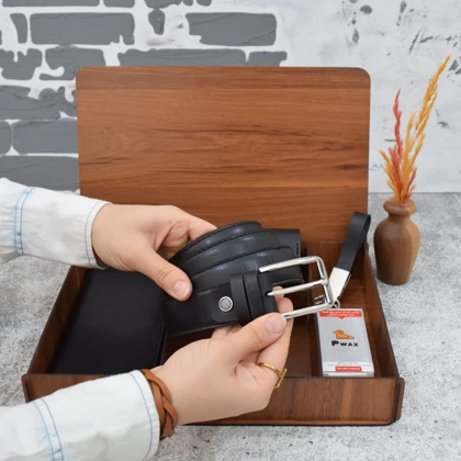 ست هدیه مردانه چرم طبیعی کیف پول و کمربند