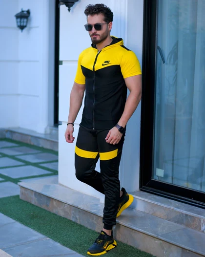 ست تیشرت شلوار زیپ‌دار مدل Elmaz (زرد)