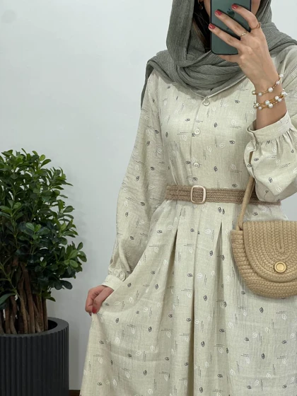 پیراهن مانتویی بلند کاج به همراه کمربند کد 2577