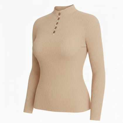 بافت آستین بلند نگین‌دار کرم