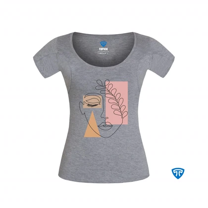 تیشرت ضدتعریق زنانه ملانژ طرح چهره و گندم