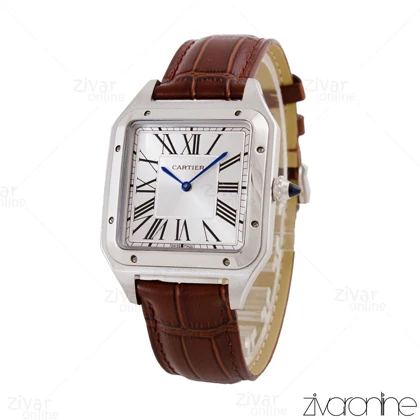 ساعت کارتیه مردانه سانتوس دومونت قاب سیلور بند چرم قهوه ای 105552