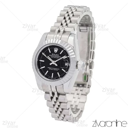 ساعت رولکس دیت جاست زنانه نقره ای صفحه مشکی 105911