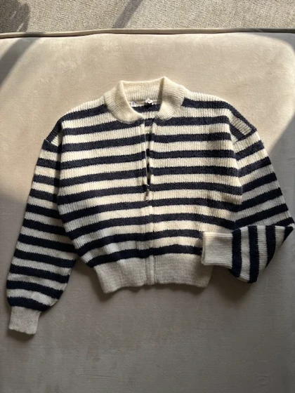 بامبر بافت راه راه سورمه ای H&M کد 256