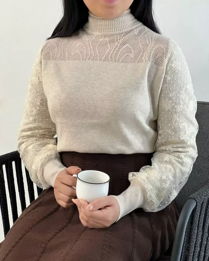 پلیور بافت آستین کارشده 3 رنگ کد 5305