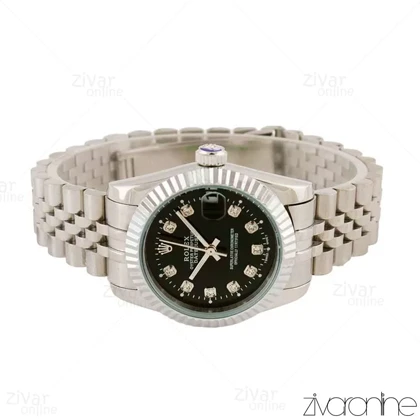 ساعت رولکس دیت جاست نقره ای صفحه مشکی زنانه 104533