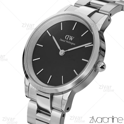 ساعت دنیل ولینگتون آیکونیک لینک زنانه سیلور صفحه مشکی مدیوم 103456