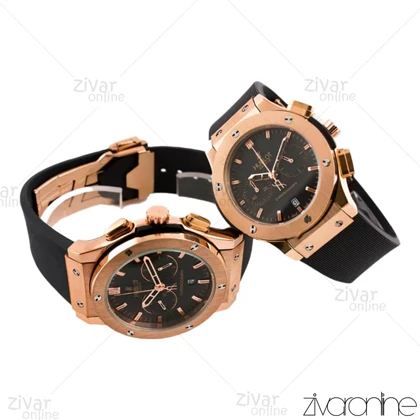 ست ساعت هابلوت کلاسیک فیوژن سه موتوره مشکی رزگلد بند رابر 102223