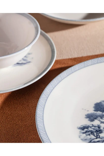 سرویس غذاخوری 6 نفره Madame Coco مدل Marcel Bone China - آبی/سفید