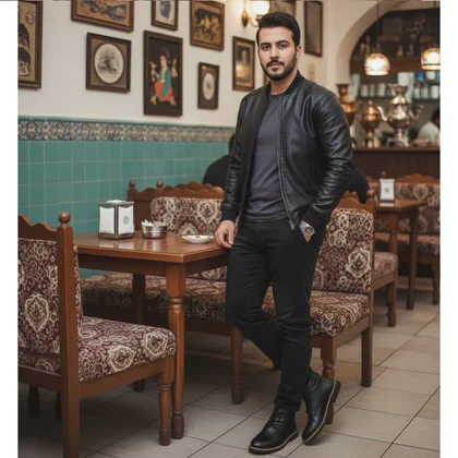 پکیج کاپشن چرم مردانه مدل Artim + نیم بوت cat مردانه مدلRivari