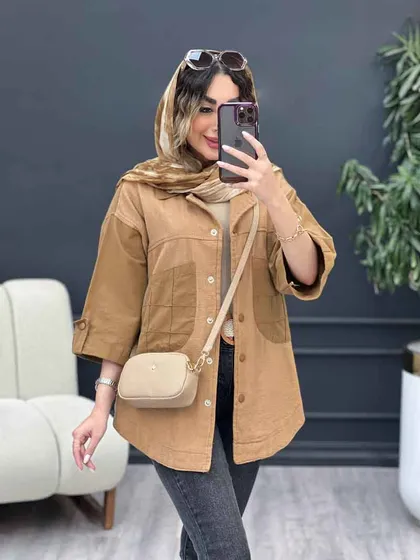 مانتو ترکیبی دو جیب برش‌دار