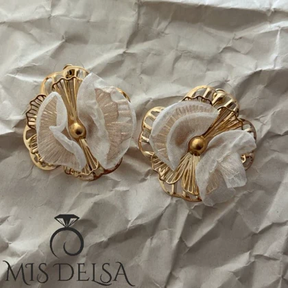 گوشواره گل پارچه ای لوکس مرواریدی