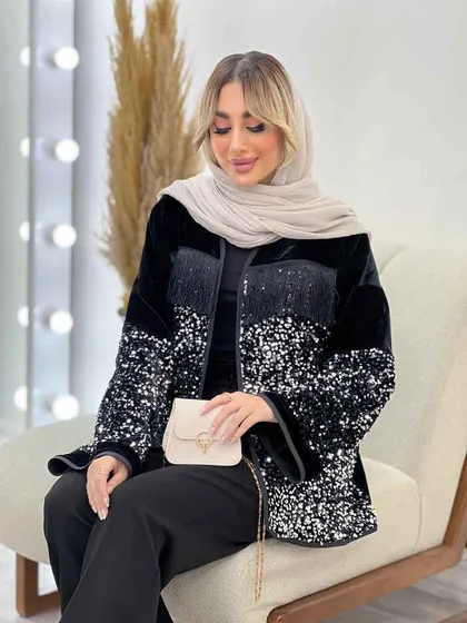 مانتو پولک دوزی ریش دار