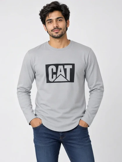 بلوز آستین بلند مردانه طرح CAT (رنگ طوسی-آبی، دورو پنبه
