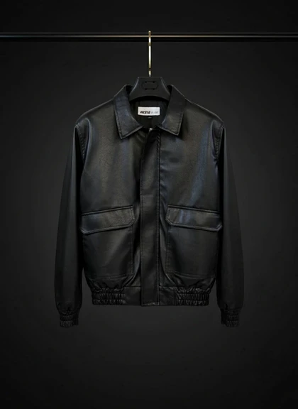 جکت چرم مشکی مات مدل باکسی لش فوق‌العاده شیک و با کیفیت ترند 2026