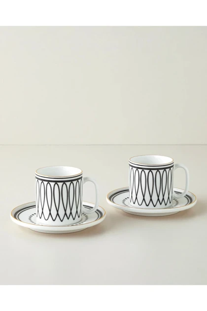 ست فنجان چای دو نفره English Home مدل White Angles - مشکی-سفید-طلایی