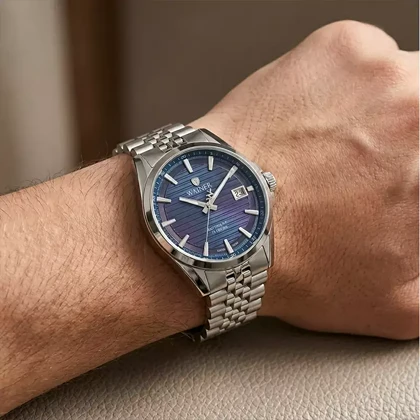 ساعت مچی واینر مردانه فلزی صفحه سرمه ای اتوماتیک WA.25401-B