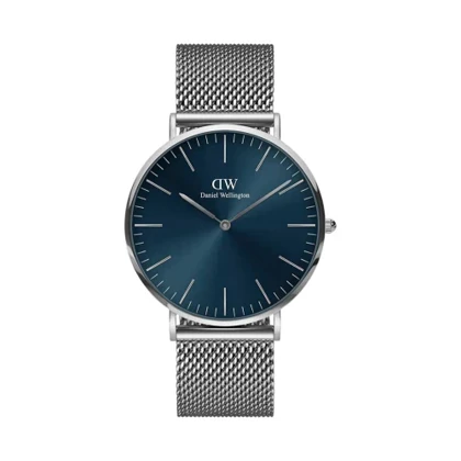 ساعت مردانه دنیل ولینگتون بند حصیری نقره‌ای مدل DW-4695-G