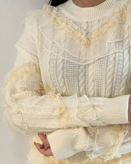 پلیور بافت زنجیری تور دوزی کد 5391