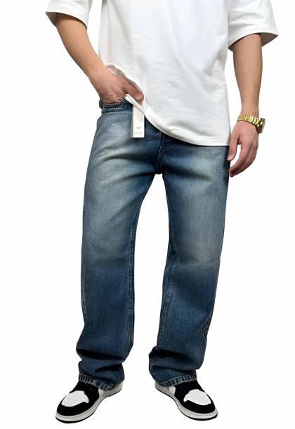 شلوار نیم‌بگ جین ترک اورمد (OVERMOD) - آبی کلاسیک آنزیم‌شور