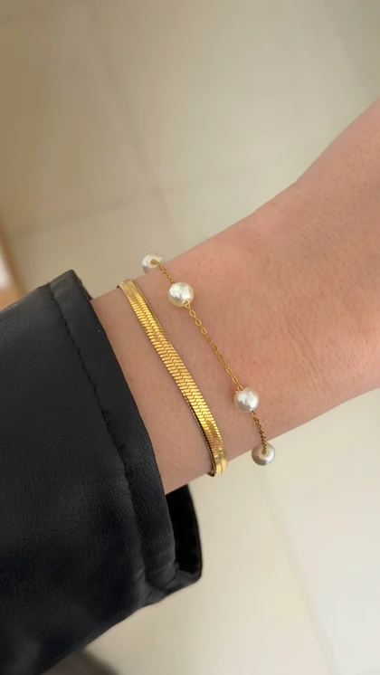 ست دستبند ماری و دستبند موروارید استیل