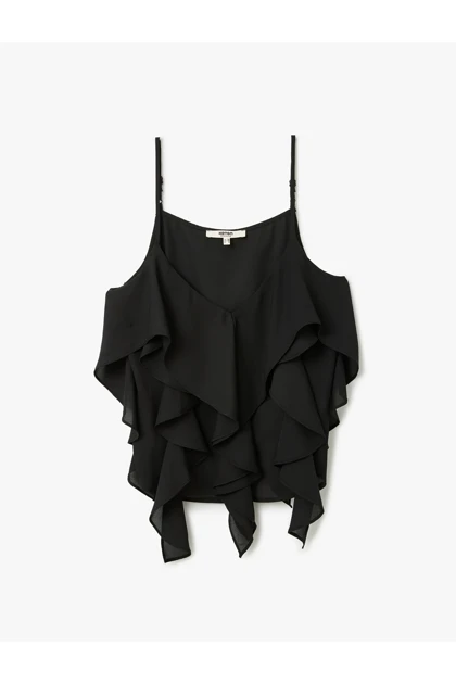 پارچه Crepe v -neck تسمه ریز با بلوز بند TYCF675C50B910B600