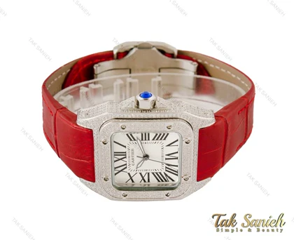 ساعت کارتیر سانتوس فول نگین زنانه قرمز Cartier-4080-L
