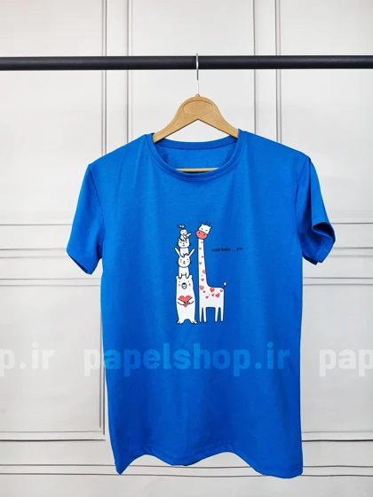 تیشرت نخ پنبه یقه گرد طرح زرافه