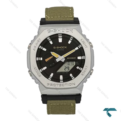 ساعت جی شاک GM-2100 مردانه سیلور بند برزنت سبز Casio-7321-G