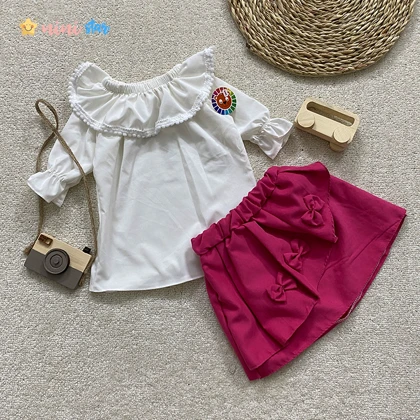 شومیز دامن دخترانه جلو پاپیون 3 تا 5 سال