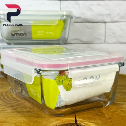 ظرف شیشه ای مستطیل850 لیمون