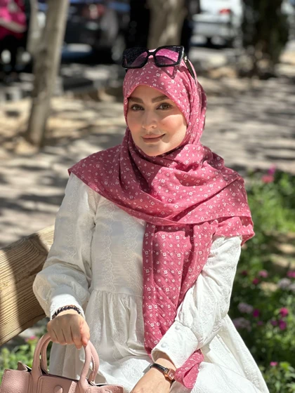 روسری وال نخی ژاکارد گلریز صورتی پررنگ