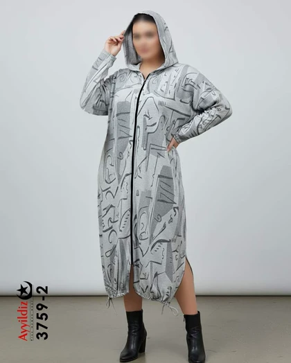 سویشرت لانگ جلو باز زنانه سایز بزرگ کد 3659