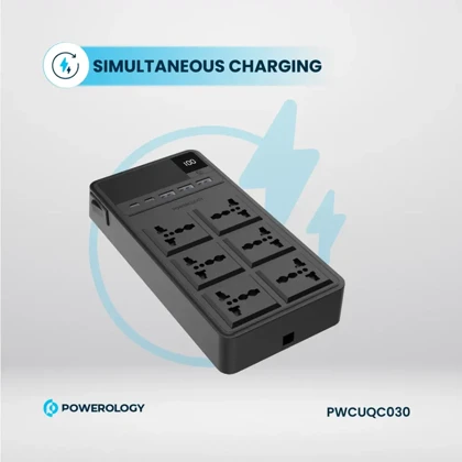 چند راهی برق پاورولوژی مدل PWCUQC030 با 6 سوکت، 5 پورت و کابل شارژ