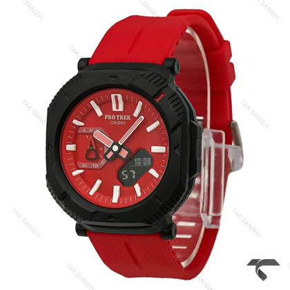 ساعت کاسیو پروترک مردانه قرمز مشکی بند رابر Protrek-10161-G