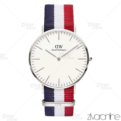 ساعت دنیل ولینگتون مردانه قاب سیلور بند پارچه ای سه رنگ 103247