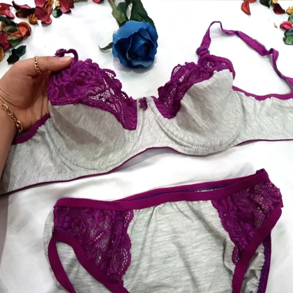ست شورت و سوتین زنانه ملانژ گیپور ژوبین