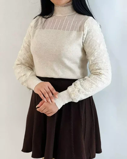 پلیور بافت استین کارشده 2 رنگ کد 5461