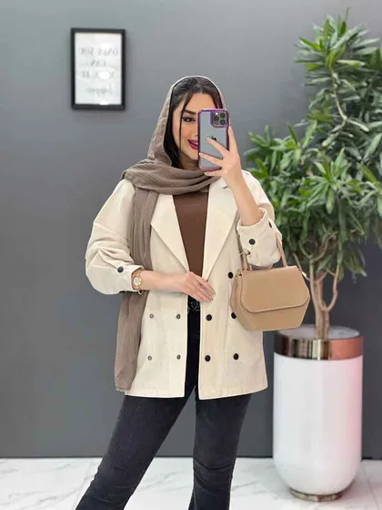 مانتو لینن شش دکمه آستین پیله