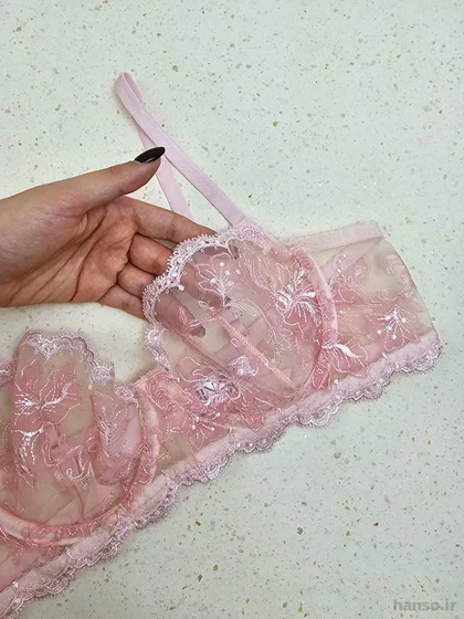 ست بند جوراب و شورت و سوتین توری ژینا Jina فنردار صورتی