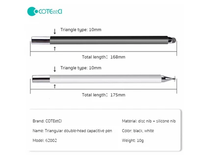 قلم لمسی دو سر کوتتسی Coteetci Triangular double-head capacitive pen 62002